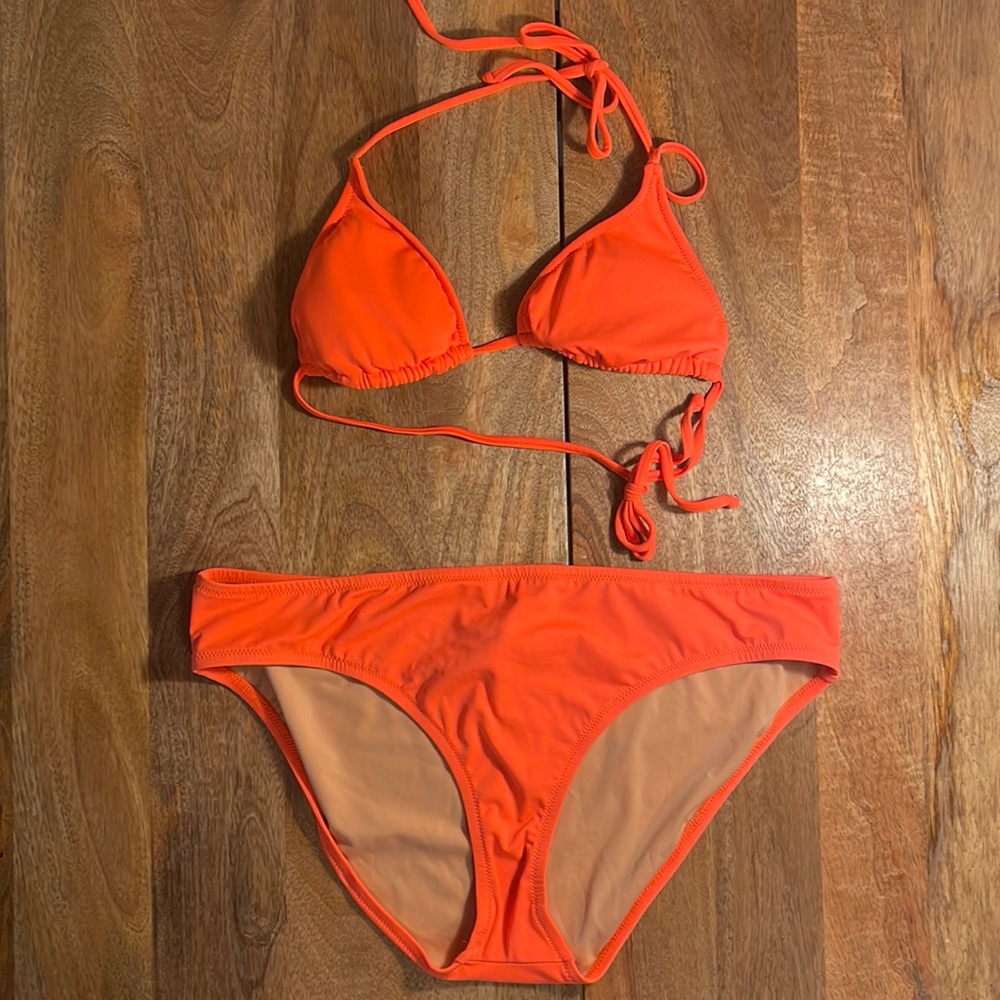 J. Crew neon papaya string bikini M/L top and bottom